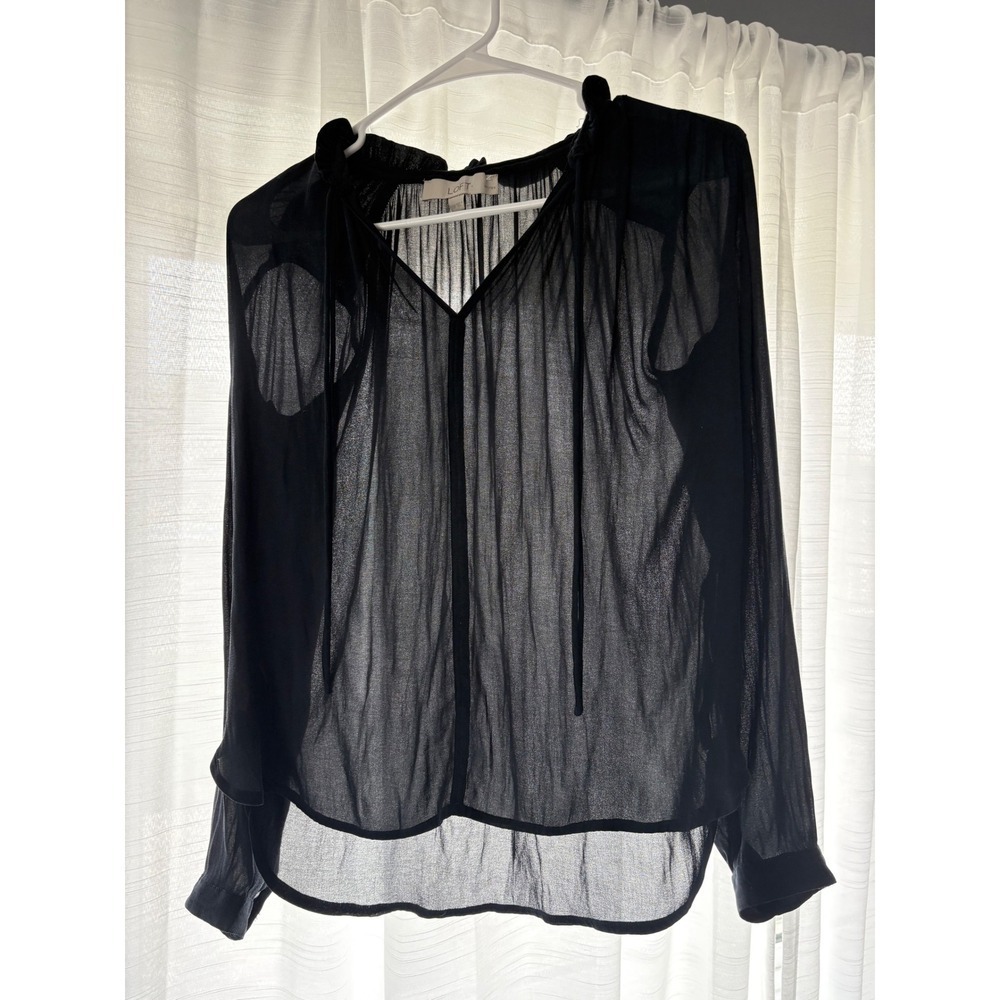 LOFT Blouse Sheer Long Sleeve Tie Neck Semi-Formal Top XXSP